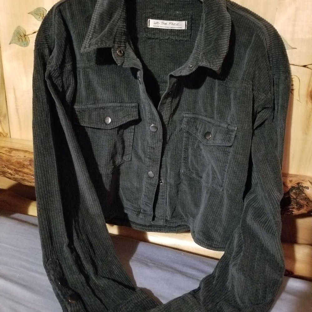 Free People Dark blue gray Corduroy Crop Top Long Sleeve